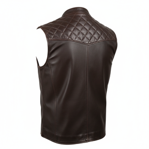 Chaleco de Cuero Genuino para Hombre, Color Marrón Oscuro, Acolchado, con Cierre en los Hombros, Directo de Fábrica, Chalecos y Chaquetas para Hombre - Product Image 2