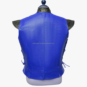 Chaleco de cuero azul con cordones de 2 lados hecho a mano transpirable con hebilla Formal de verano al por mayor de alta calidad servicio OEM - Product Image 3