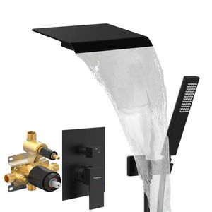 Matte Black Male NPT Tub Faucet Hand Shower Solid Wall Mount Bathtub Waterfall Faucet Set - Product Image 1
