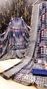 Sari en Georgette à imprimé numérique élégant pour femmes, très vendu, pour les mariages, les fêtes, les festivals, les tenues traditionnelles indiennes, décontractées, en plein air - Product Image 5