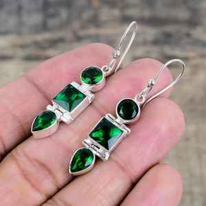 Boucles d'oreilles pendantes en diopside, pierre précieuse unique, en argent sterling 925, faites à la main, bijoux de luxe, cadeau pour fête ou anniversaire - Product Image 1