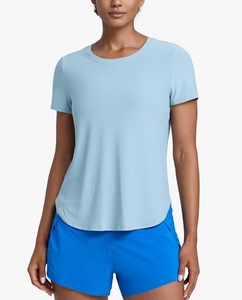 Camiseta sin mangas para mujer, cuello redondo, manga corta, ajuste regular, secado rápido frontal, color liso melange, ropa deportiva casual, venta al por mayor OEM ODM - Product Image 4