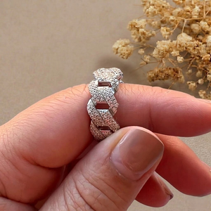 Luxury Geometric <b>Cocktail</b> <b>Ring</b> 10K White <b>Gold</b> Pave Setting Moissanite Diamond Round Brilliant Cut Unisex Everyday Wear - Product Image 5