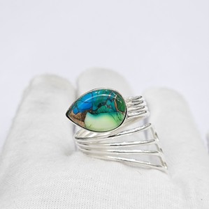 Copper Turquoise Pear Shape <b>Adjustable</b> <b>Ring</b> 925 Sterling Silver Handmade Gemstone Jewelry Manufacturer Jaipur - Product Image 1
