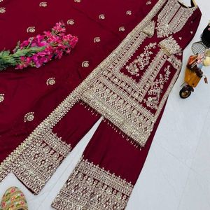 Chinon Silk Suit Set Women Designer Salwar Suit <b>Sequin</b> Embroidery Dress Coding Work Kurta <b>Pant</b> Dupatta Set Moti Work Ethnic Wear - Product Image 6
