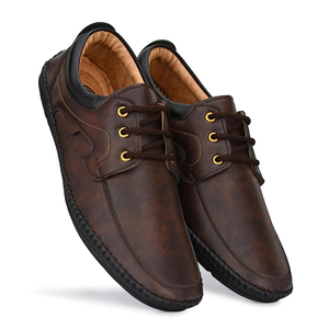 Chaussures habillées en cuir à lacets, bout rond, couleur unie, pour le bureau, confortables pour hommes, toutes saisons, semelle intermédiaire en EVA, semelle extérieure en caoutchouc - Product Image 5