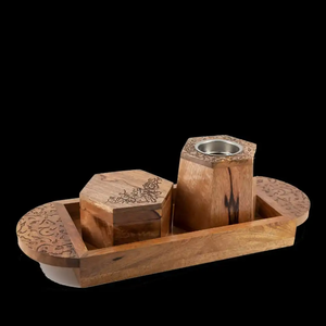 Brûleur d'encens en bois Medkhan Mubkhar Bakhoor avec plateau en bois gravé, bois de santal d'hiver, livraison rapide FAIZA CRAFT - Product Image 6
