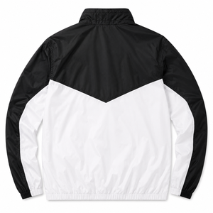 Men's Black White Color Blocking <b>Racer</b> <b>Jacket</b> Windproof Sporty Style Stand Collar Zipper Closure Regular Fit Spring Wear - Product Image 2