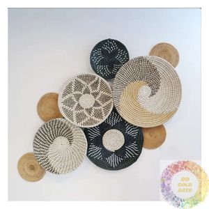 Ensemble de paniers muraux en rotin, assiettes tissées en fibres naturelles pour l'hôtellerie, les intérieurs d'hôtels, les halls d'hôtels, les restaurants, les cafés, la décoration de salles à manger - Product Image 1