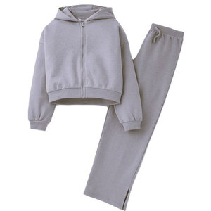 Ensemble de survêtement gris clair à capuche pour femme, manches longues, couleur unie, décontracté, respirant, pantalon en coton avec poches latérales et fermeture éclair - Product Image 6