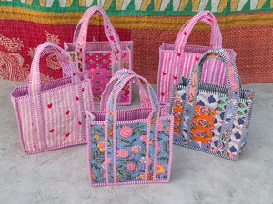 Cotton Quilted Tote <b>Bag</b>, <b>Boho</b> Floral Hand Block Printed Shopping <b>Bags</b>, Beach <b>Bag</b>, Travel and Shoulder Tote <b>Bags</b>, Women Gifts - Product Image 3