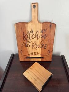 Planche à découper de cuisine avec support pour livre de recettes, planche à découper avec poignée pour comptoir de cuisine, planche décorative pour cuisine et salle à manger - Product Image 2