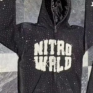 Fabricante de Ropa, Sudadera con Capucha y Cremallera Estilo Retro Desgastado, Estampado STG, Apliques Bordados, Conjuntos Deportivos Desgastados para Hombre - Product Image 5