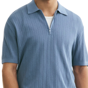 Polo de Punto Texturizado Ajustado Personalizado para Hombre, Transpirable, con Textura Acanalada, Manga Corta, Fabricación OEM, Venta al Por Mayor - Product Image 3