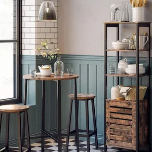 Repose-pieds rond rustique personnalisé minimaliste <span class=keywords><strong>tabouret</strong></span> <span class=keywords><strong>de</strong></span> <span class=keywords><strong>bar</strong></span> en bois sans dossier avec cadre en métal - Product Image 2