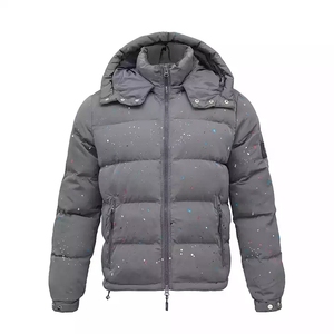 Chaqueta de Invierno Acolchada para Hombre, con Logotipo, Capucha Desmontable, de Nailon, Estilo Parka, Color Gris - Product Image 3