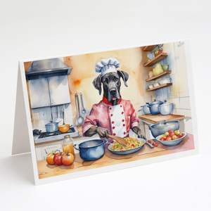 Tarjetas de felicitación Great Dane the Chef A7, paquete de 8 tarjetas de notas en blanco con sobres caprichosos, tamaño 5x7 - Product Image 1