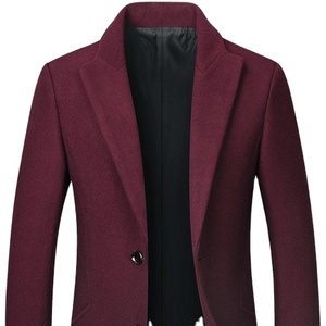 Manteau long en laine mélangée pour femme, rouge bordeaux, à revers cranté, simple boutonnage, épais et chaud pour l'hiver - Product Image 1