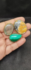 AAAAA Quality Natural Mixed Stone Grooved Pendants Lapidary's Choice Jasper Maligano Malachite Brass Metal Stones Charms - Product Image 4