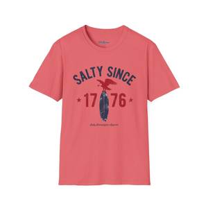 Camiseta de Manga Corta Color Coral para Hombre Salty Shenanigans con Estampado de Tabla de Surf con Diseño de Águila, Corte Regular, Cuello Redondo, Algodón Jersey Informal - Product Image 1