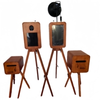 Ensemble de photomaton vintage rétro en bois pour mariage avec fonction d'impression instantanée, compatible avec les smartphones, les appareils photo et les iPad