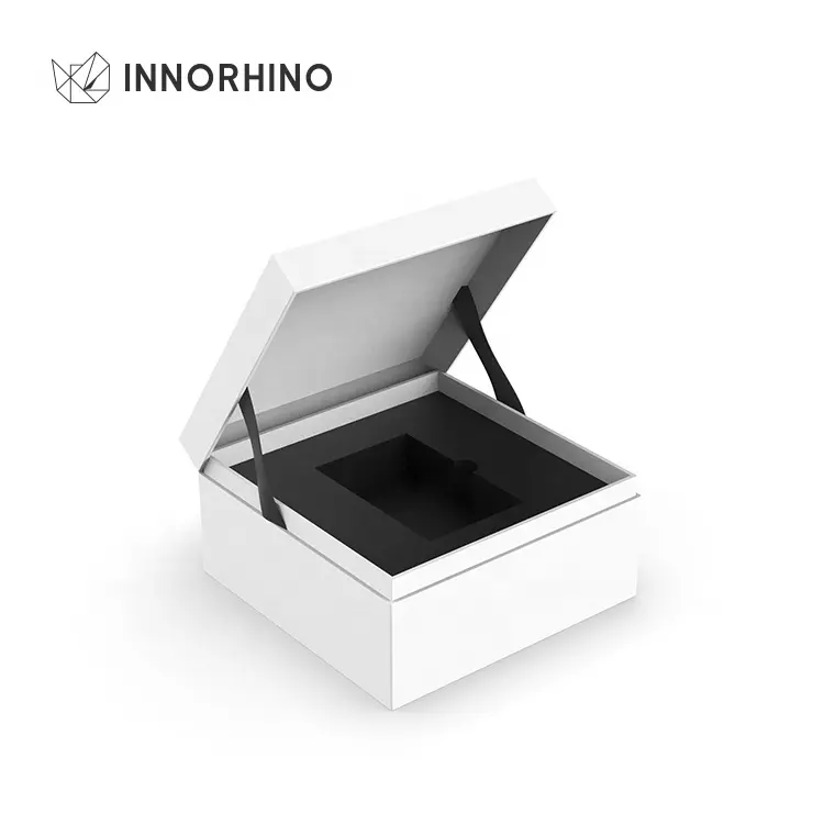 INNORHINO-reloj con impresión de logotipo personalizado, joyería, diamante cuadrado, tapa con bisagras, papel de embalaje, caja rígida de vidrio de regalo, almohada de espuma EVA