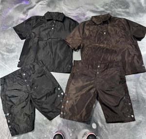 Custom Two Piece Polyester Summer Breathable Short Shirt <b>Sets</b> Button Streetwear Sweatsuit Tracksuit Windbreaker Shorts <b>Set</b> for - Product Image 1