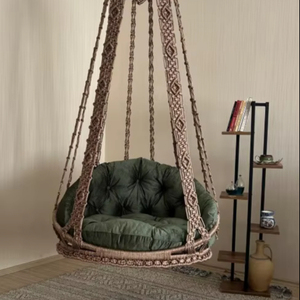Fauteuil suspendu en macramé fait main : Décoration bohème suspendue - Support inclus - Product Image 1