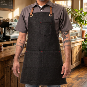 Tablier de restaurant en toile de coton 150 GSM unisexe avec poche poitrine, logo personnalisé, fournisseur en gros - Product Image 4