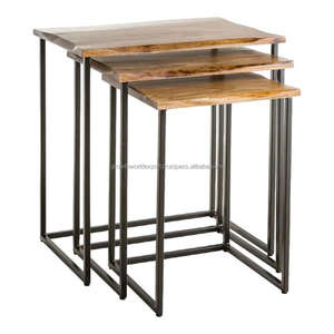 ชุดโต๊ะข้างอเนกประสงค์อุตสาหกรรม 3 ตัว |   โครงเหล็กสีดำ ท็อปไม้มะม่วงเนื้อแข็ง |   ห้องนั่งเล่นสมัยใหม่และโต๊ะตกแต่งสไตล์โรงแรม 2026 - Product Image 4