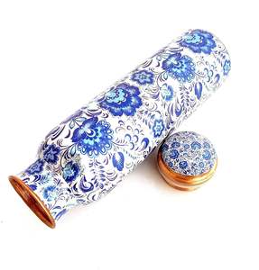 Ocean Flow Art Copper Water <b>Bottle</b> Blue Marble Finish Reusable Hydration <b>Flask</b> Designer Drinkware Gift Collection Metal - Product Image 3