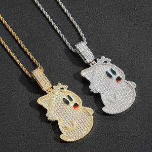 Nouveau pendentif fantôme de dessin animé européen et américain avec diamants entièrement sertis, plaqué or, collier hip-hop pour homme - Product Image 1