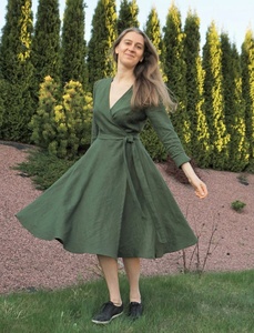 Nouvelle Arrivée Robe Longue Cache-Cœur en Coton 100% à Manches Longues et Col en V pour Femme, Formelle, Demoiselle d'Honneur, Écologique et Respirante - Product Image 6