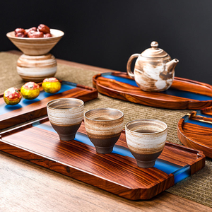 Plateau de service en bois de qualité supérieure personnalisé, décoration de table, sous-verres pour boissons, plateau en résine avec sous-verre en résine océanique - Product Image 3