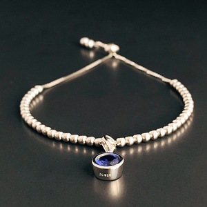 Bracelet à breloques en argent sterling avec pierre de naissance saphir de septembre, cadeau pour femme - Product Image 2