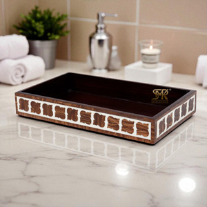 Plateau Minimaliste en Résine Osseuse avec Incrustations – Organisateur Élégant pour Coiffeuse, Support de Comptoir de Salle de Bain pour Parfums, Serviettes, Décoration de Spa - Product Image 3