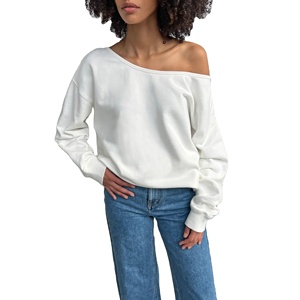 เสื้อสเวตเตอร์คอกลมเปิดไหล่ผ้าฝ้ายผู้หญิงเสื้อสเวตเตอร์เปิดไหล่ - Product Image 1
