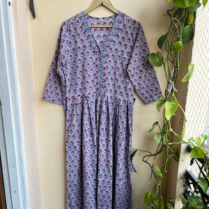 Vestido morado con estampado indio, vestido bohemio color menta, colección Maxi Block Print, túnicas indias, vestido estampado a mano, vestido largo de algodón. - Product Image 1
