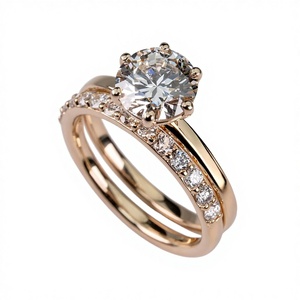 Bague de fiançailles en diamant de laboratoire de luxe VVS Diam 1,00 ct, taille ronde, avec alliance de mariage en or 18K/14K/10K, cadeau de bijoux fins - Product Image 1