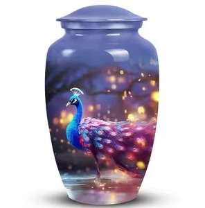 Urne funéraire artisanale en métal avec détails bleus symbolisant l'amour éternel, la paix et les connexions spirituelles - Product Image 6