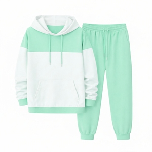 Conjunto Deportivo Personalizado con Cremallera para Hombre, Sudadera con Capucha y Pantalones de Chándal de Tela de Rizo con Estampado Powder Puff, Estilo Urbano, Otoño, Corte Acampanado - Product Image 4