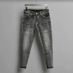 Jean droit slim noir taille haute pour homme, style décontracté en denim de coton délavé, collection automne 2026, très demandé, prix de gros - Product Image 3