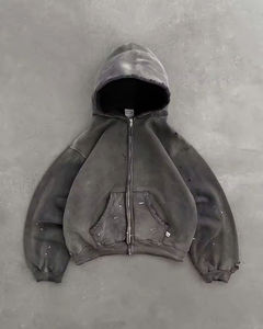 Nouveau sweat à capuche épais vierge pour hommes, personnalisable, effet délavé, épaules tombantes, coupe oversize, zippé, style streetwear - Product Image 2