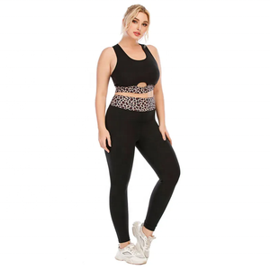 Ensemble de yoga 2 pièces, haut court taille haute et leggings longs imprimé léopard, grande taille, vêtements de sport pour femmes - Product Image 3