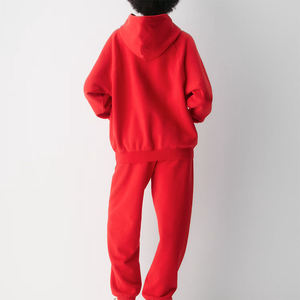 Conjunto de Sudadera con Capucha Roja Extra Grande para Mujer y Pantalones Deportivos, Color Sólido, Tejido de Felpa, Ropa de Otoño, Manga Larga, Estilo Casual - Product Image 2