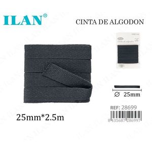 Nastro di cotone Iln 25 mm x 2,5 m nero per cucito e artigianato - Product Image 1