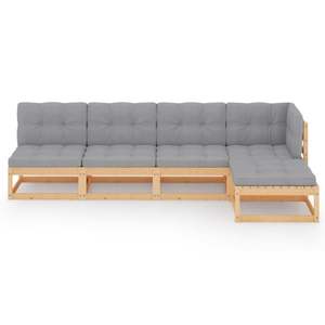 Ensemble de salon de jardin en bois naturel avec coussins gris - Product Image 3