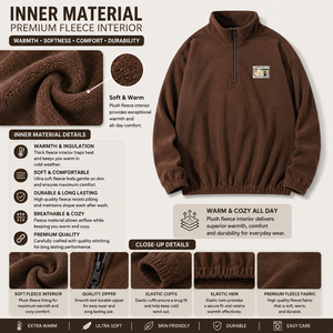 Sweat-shirt décontracté pour homme en molleton marron à col montant et fermeture éclair quart de tour, à manches longues, coupe oversize, avec patch logo frontal - Product Image 5
