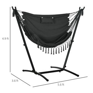 Sedia a dondolo amaca grigio scuro in vimini/metallo/tela con supporto e tasca laterale, poggiatesta per patio di hotel e uso esterno - Product Image 3