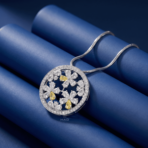 Colgante floral de diamante cultivado en laboratorio, collar con halo de flores de diamantes blancos y amarillos, elegante joyería fina para mujer, regalo. - Product Image 3